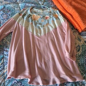 Pink Floral Yoke Long Sleeve Tunic